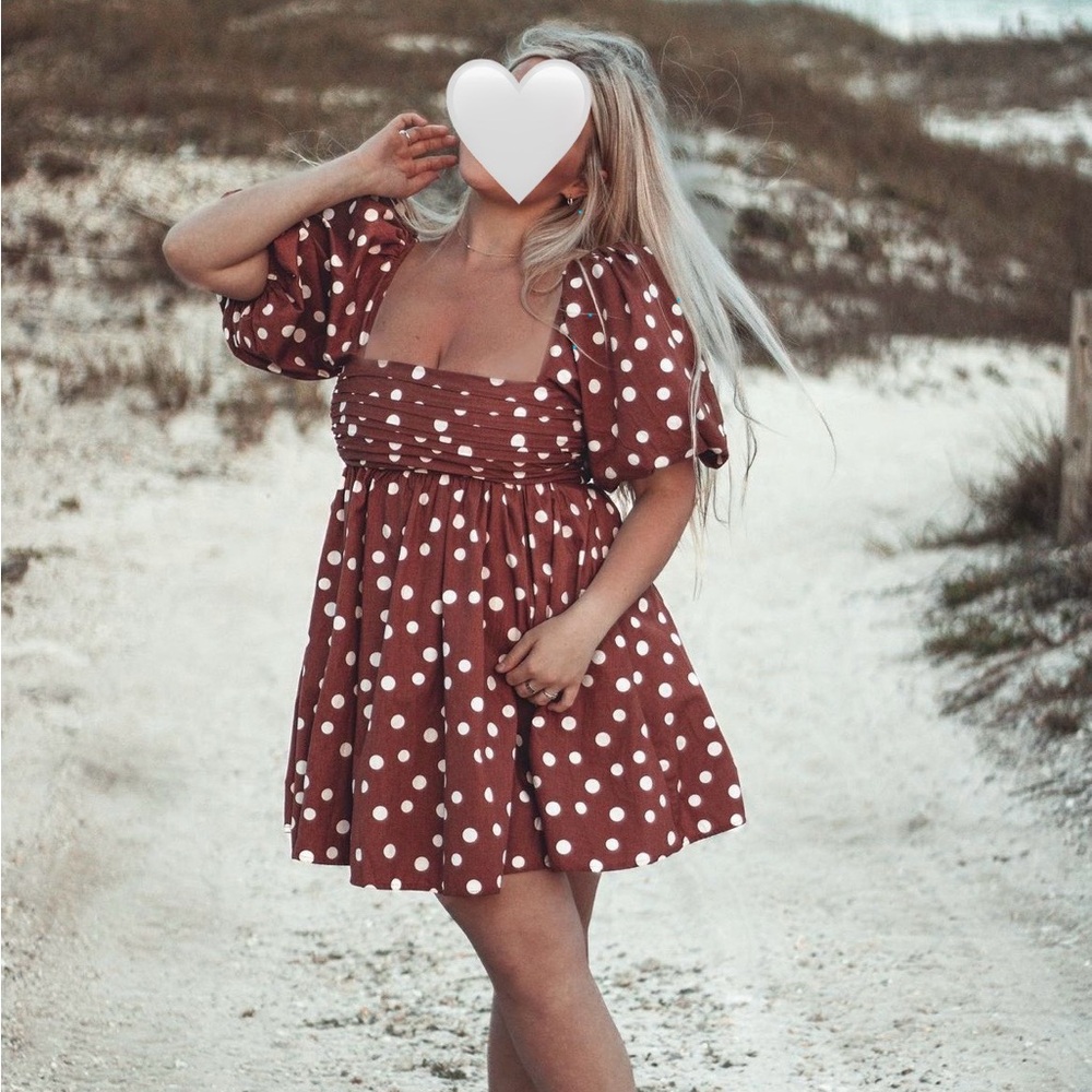 A&F Burgundy/brown mini dress with white polka dots
